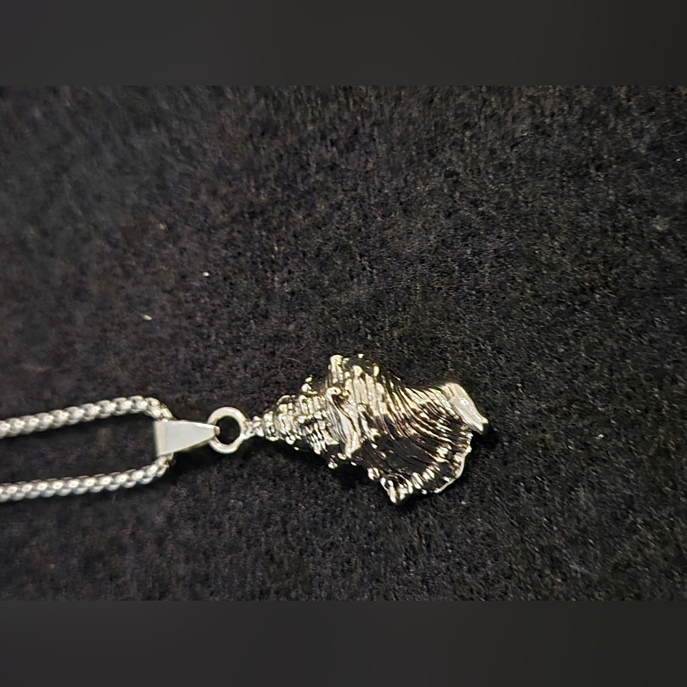 Silvertone Conch Shell Pendant with 22 inch Chain Necklace - Fashion Jewelry